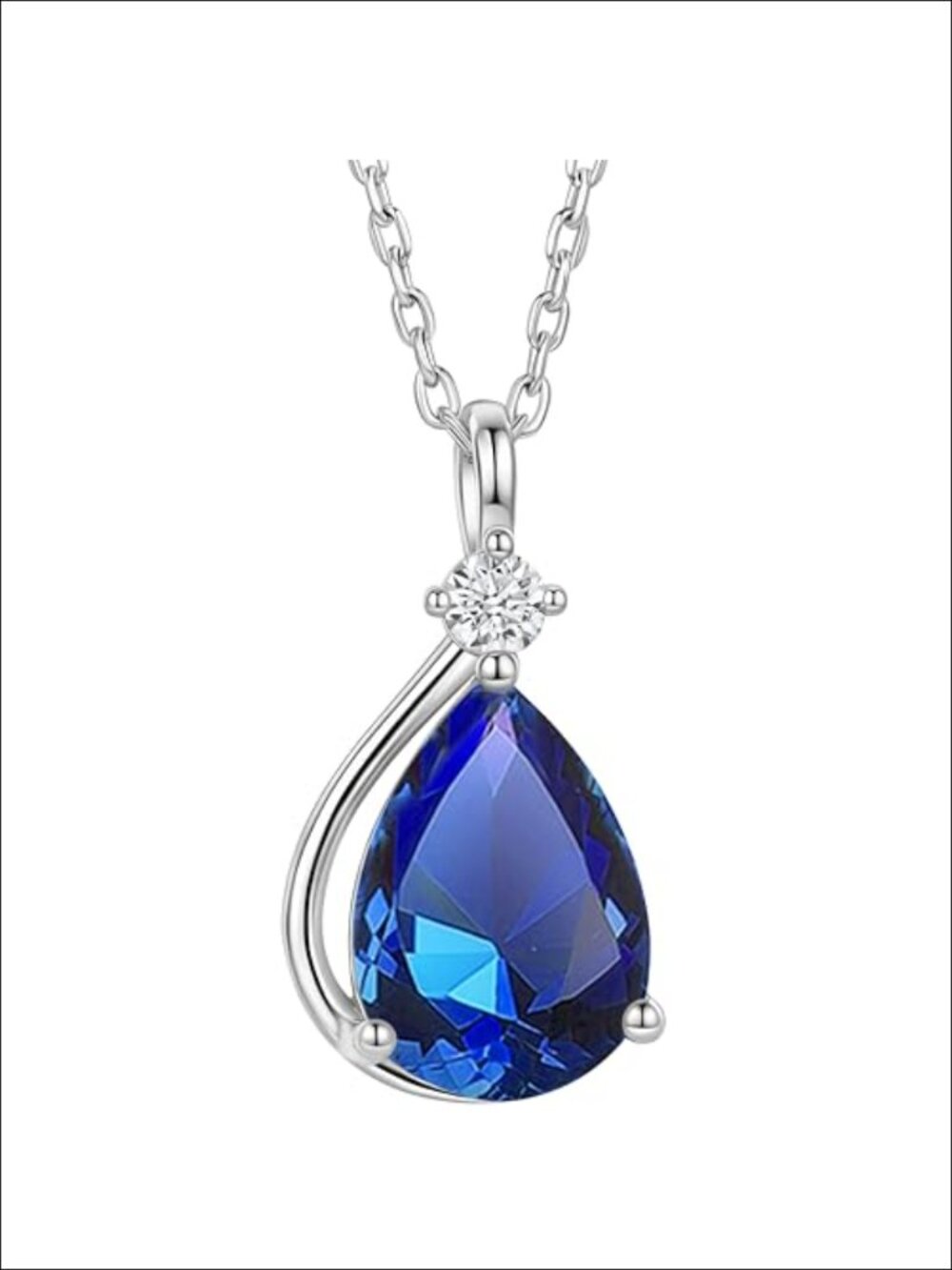Dainty 925 Sterling Silver Sapphire Pendant Necklace Cubic Zirconia 18